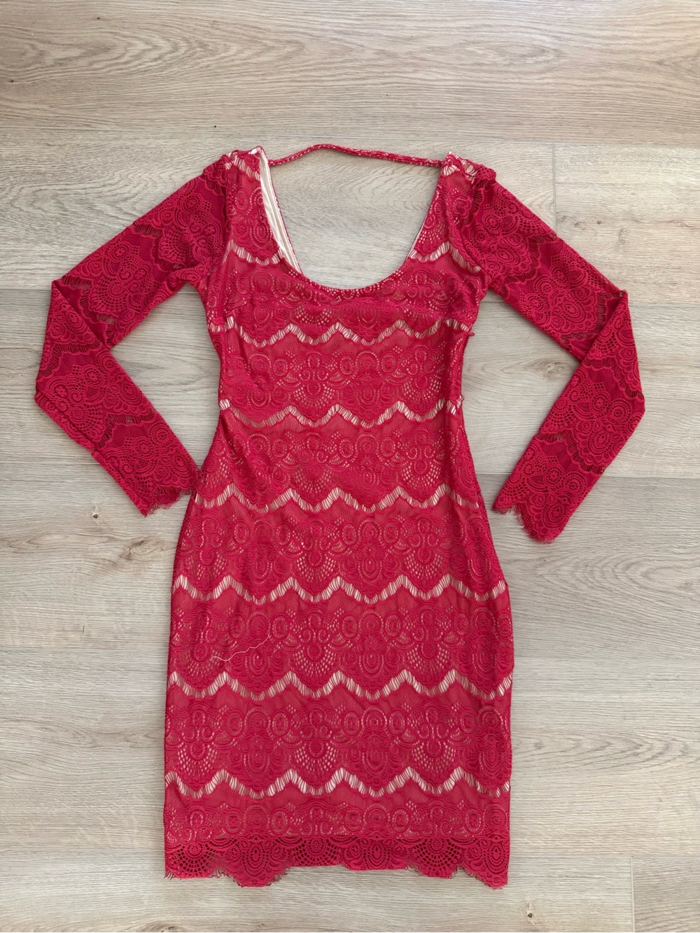Bebe Red Lace Open Back Bodycon Mini Dress Medium